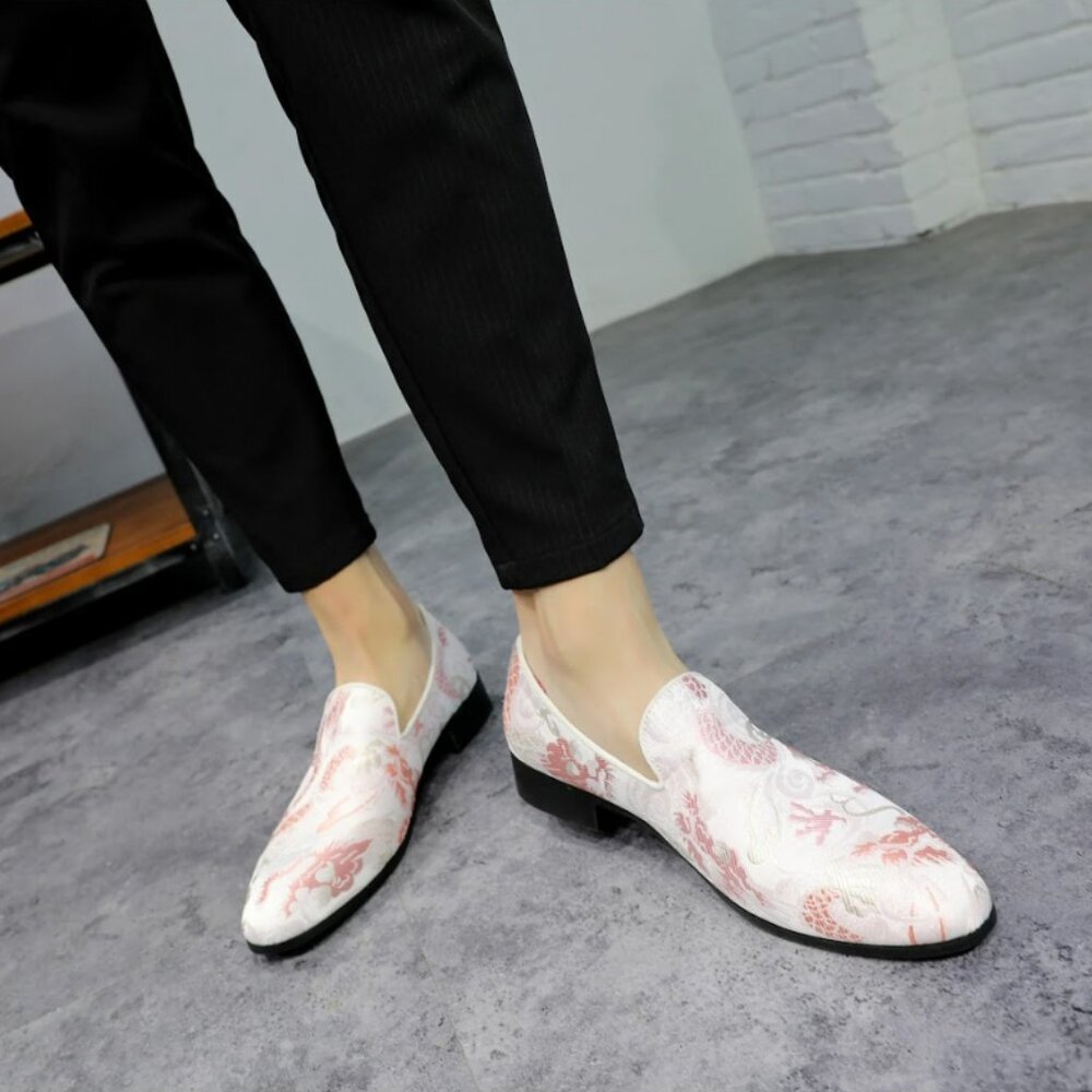 Santimon Men's US 7‎ - 12.5 Pink Casual Embroidery Smoking Loafers Dress Shoes - Picture 11 of 12